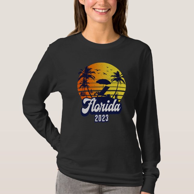 Florida 2023 Sunset Beach Retro Premium T Shirt (Framsida)