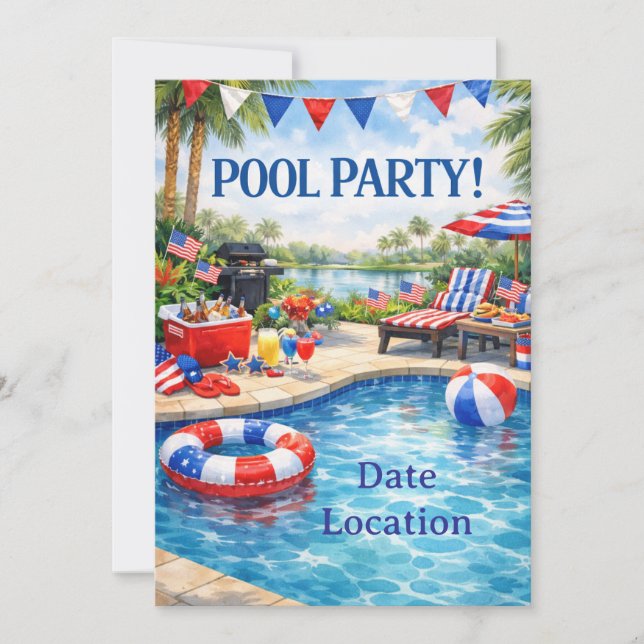 Florida 4th of July Pool Party Invitation Inbjudningar (Framsida)