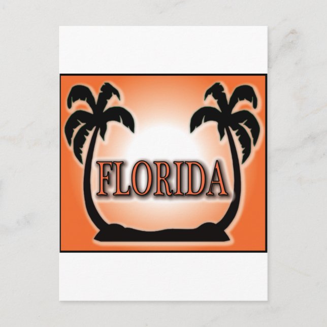 Florida Airbrushed Orange Sunset Handflatan Träd Vykort (Framsida)