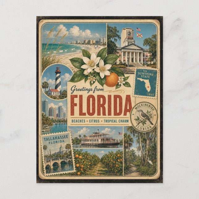 Florida Äkta Vintage Stil Vykort (Framsida)