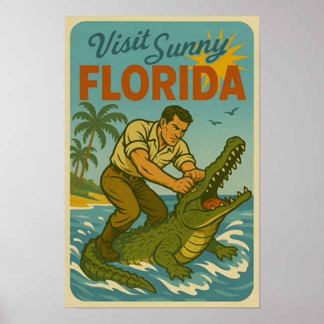 Florida Alligator Wrestling | Funny Retro Coastal Poster (Framsidan)