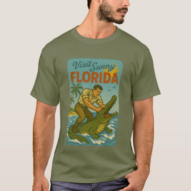 Florida Alligator Wrestling | Rolig Retro Kust T Shirt (Framsida)