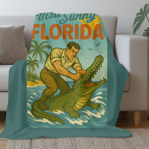 Florida Alligator Wrestling Rolig Retro Kustlinj Fleecefilt