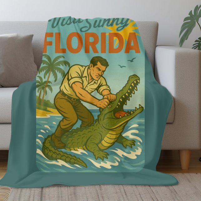 Florida Alligator Wrestling | Rolig Retro Kustlinj Fleecefilt (Skapare uppladdad)