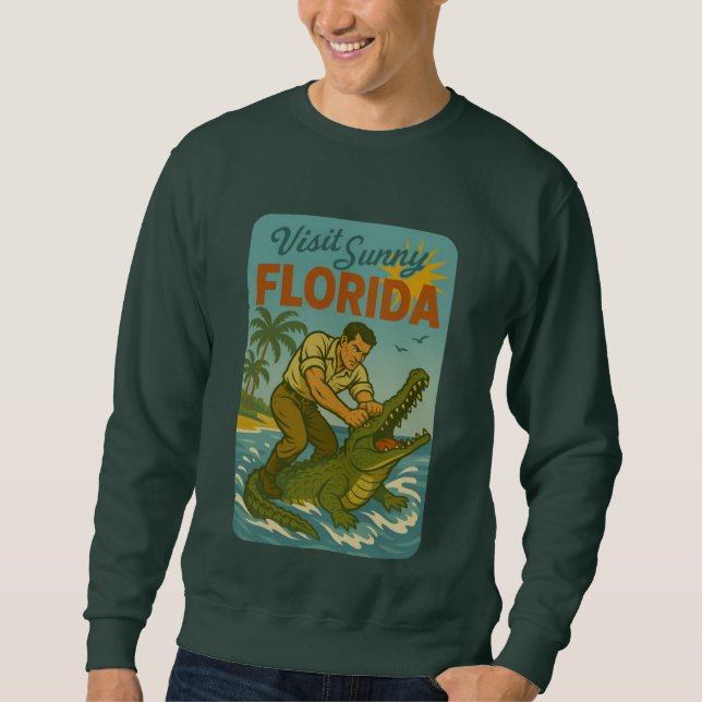 Florida Alligator Wrestling | Rolig Retro Kustlinj Lång Ärmad Tröja (Framsida)