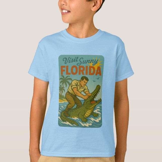 Florida Alligator Wrestling | Rolig Retro Kustlinj T Shirt (Framsida)
