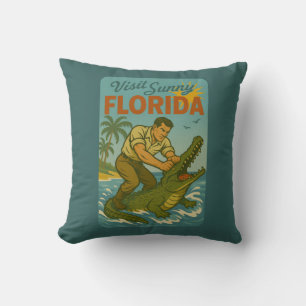 Florida Alligator Wrestling Rolig Retro Kuststil Kudde