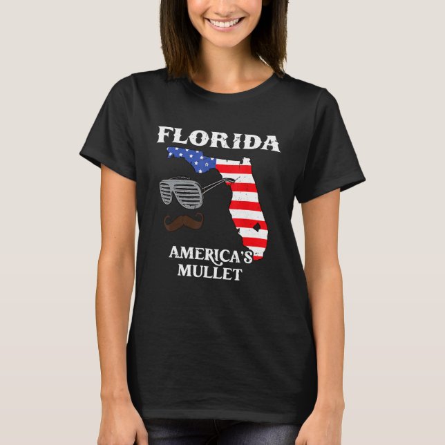 Florida America Mullet Flag 4th July Independence  T Shirt (Framsida)