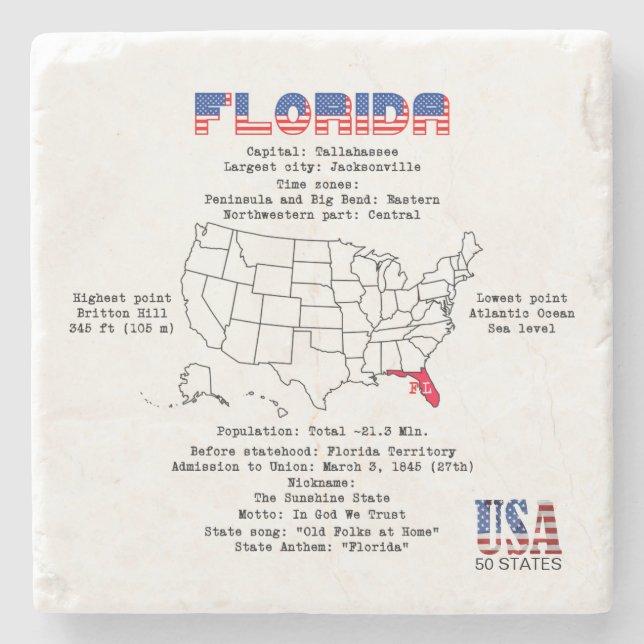 Florida American State på en karta och användbar i Stenunderlägg (Framsidan)