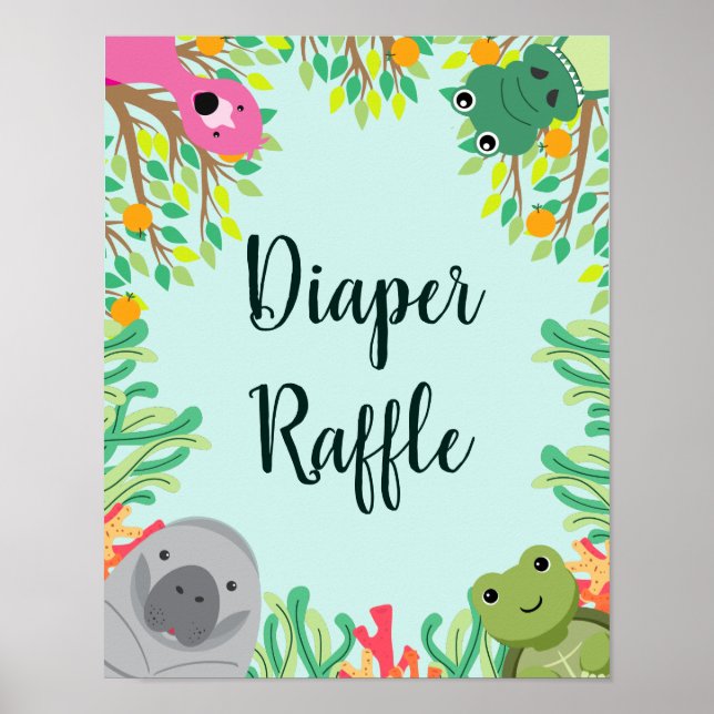 Florida Animals Baby Shower Diaper Raffle Sign Poster (Framsidan)