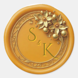 Florida Apelsinblom | Elegant Monogram Guld Vax Runt Klistermärke