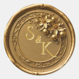 Florida Apelsinblom | Elegant Monogram Guld Vax Runt Klistermärke