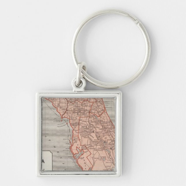 Florida Atlas Karta Fyrkantig Silverfärgad Nyckelring (Framsidan)