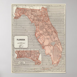 Florida Atlas Karta Poster