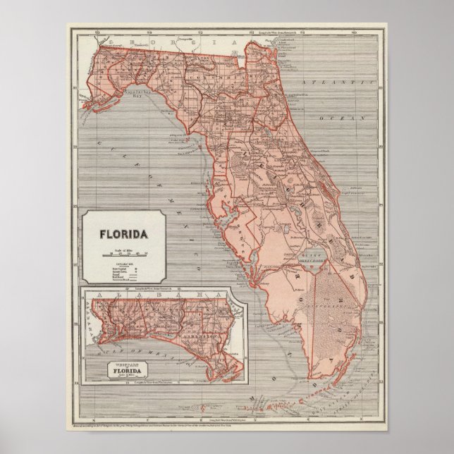 Florida Atlas Karta Poster (Framsidan)