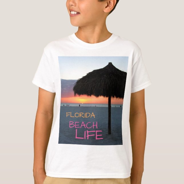 Florida Beach Life Sunset Handflatan Frond Umbrell T Shirt (Framsida)