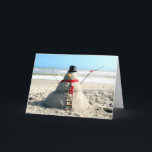 Florida Beach Snögubbe och Elf - gratulationskort Helgkort<br><div class="desc">I Florida vet vi hur man "får det att fungera" - ingen snö? Vem Cares? Vi bygger en Sandman!</div>