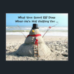 Florida Beach Snögubbe och Elf-julpostkortet Helg Vykort<br><div class="desc">I Florida vet vi hur vi ska leva - ingen Snö! Inga problem! Vi gör en Sandman!</div>