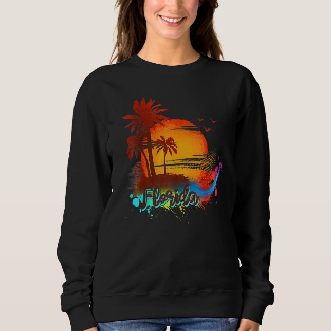 Florida Beach Summer Handflatan Träd Sunset T Shirt (Framsida)
