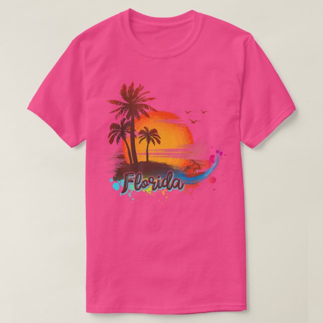 Florida Beach Summer Palm Trees Sunset Premium T-S T Shirt (Design framsida)