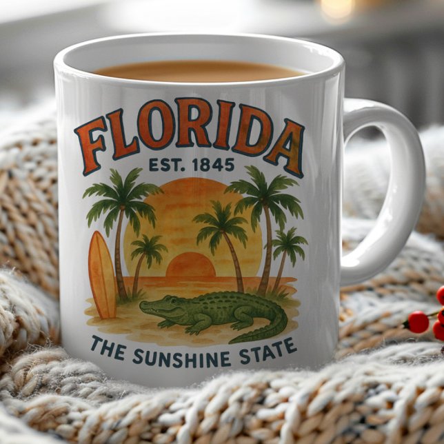 Florida Beach Sunset Alligator Est. 1845 Kaffemugg (Florida, the Sunshine State mug )