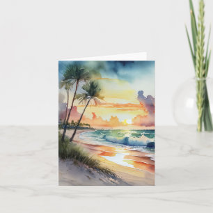 Florida Beach Sunset Watercolor Kort