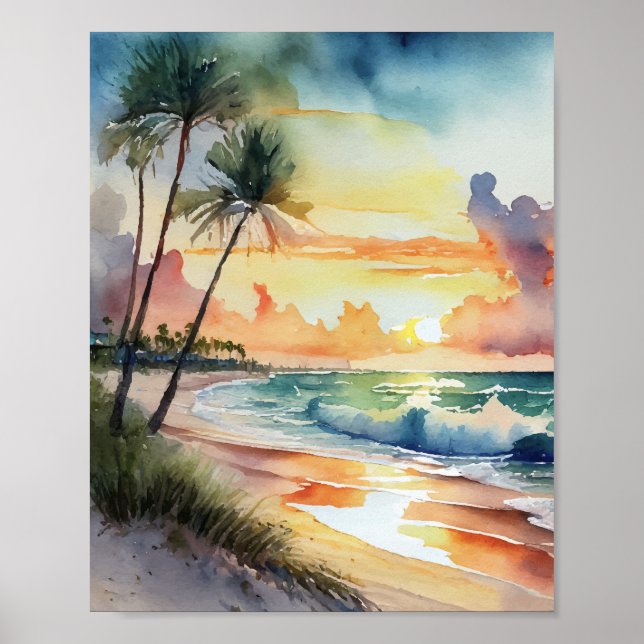 Florida Beach Sunset Watercolor Poster (Framsidan)