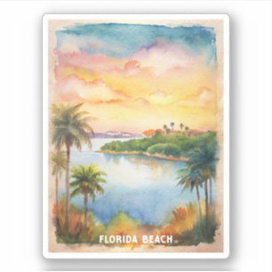 Florida Beach Watercolor Painting Klistermärken