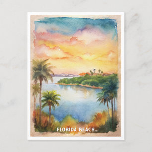 Florida Beach Watercolor Painting Vykort
