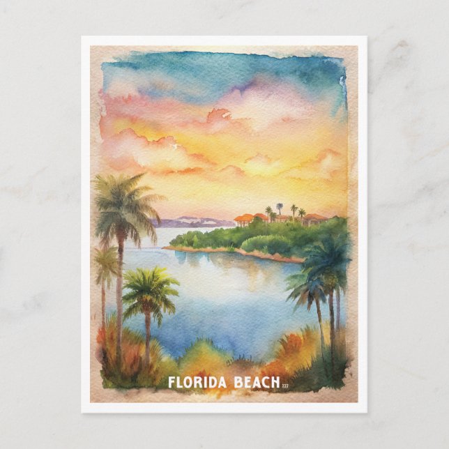 Florida Beach Watercolor Painting Vykort (Framsida)