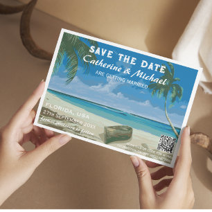 Florida Beach Wedding Travel Poster Stil QR-kod Spara Datumet