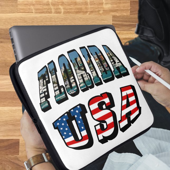 Florida Bild och USA flagga Text Laptop Sleeve (Florida Picture and USA Flag Text Laptop Sleeve)
