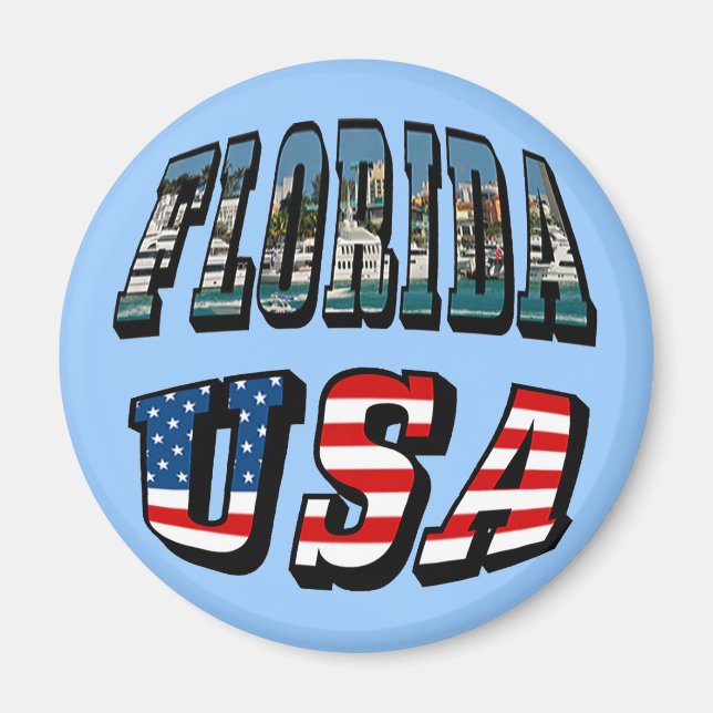 Florida Bild och USA flagga Text Magnet (Framsidan)