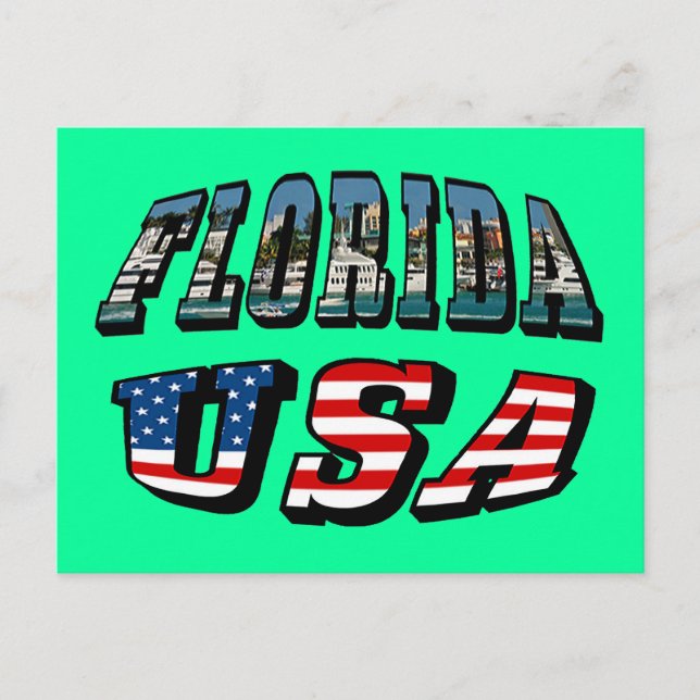 Florida Bild och USA flagga Text Vykort (Framsida)