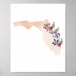 Florida Blommigt Watercolor State Poster
