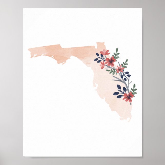 Florida Blommigt Watercolor State Poster (Framsidan)