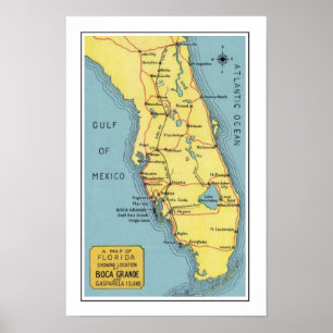 Florida Boca Grande Karta Poster Skriv ut