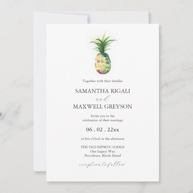 Florida bröllopsinbjudan Watercolor Pineapple Inbjudningar (Framsida)