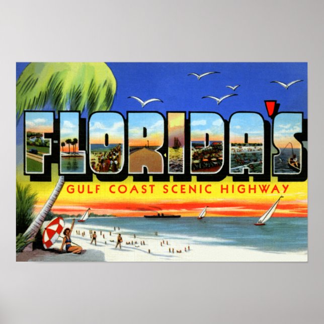 Florida Bukt Kusten Highway Large Brev Poster (Framsidan)