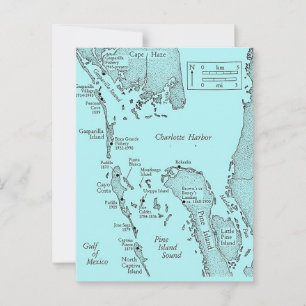 Florida Charlotte Harbor Antik Karta Postkort Vykort