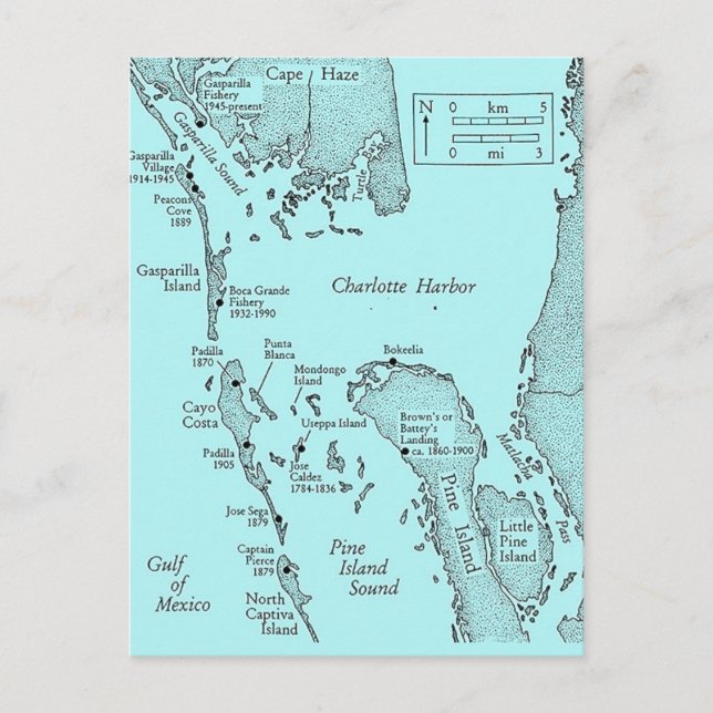 Florida Charlotte Harbor Antik Karta Postkort Vykort (Framsida)