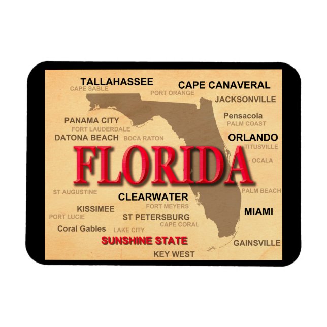 Florida Cities och Städer State Pride Karta Magnet (Horisontell)