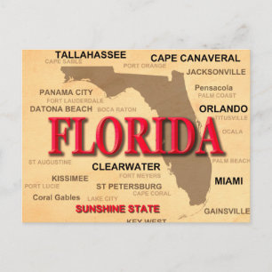 Florida Cities och Städer State Pride Karta Vykort