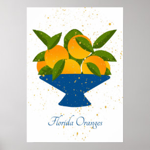 Florida Citrus-Orangar i Blue Fruit Bowl Poster