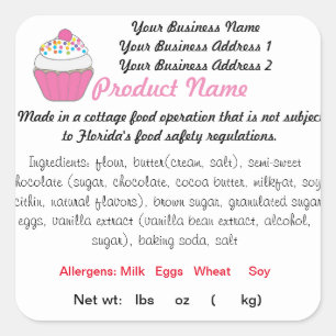 FLORIDA Cottage Food Law Sticker/Label bakers bill Fyrkantigt Klistermärke