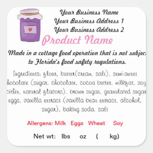 FLORIDA Cottage Food Law Sticker/Label bakers bill Fyrkantigt Klistermärke