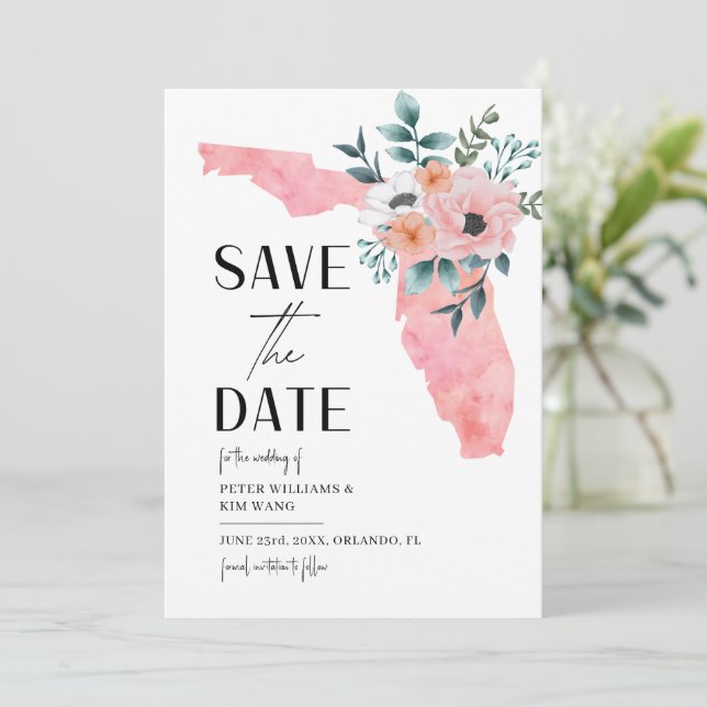 Florida Destination Bröllop Vattenfärg Blommor Spara Datumet (Stående Fram)