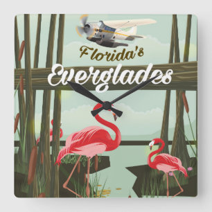 Florida Everglades-tecknadens reseaffisch Fyrkantig Klocka