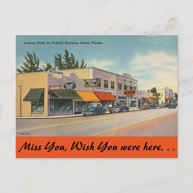Florida, Federal Highway, Dania Vykort (Framsida)