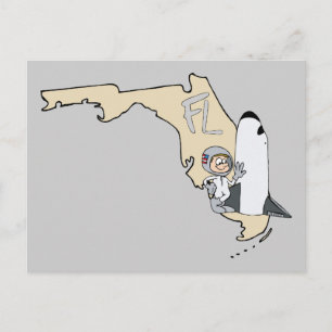 Florida FL Karta & Space Shuttle Tecknad Art Motto Vykort